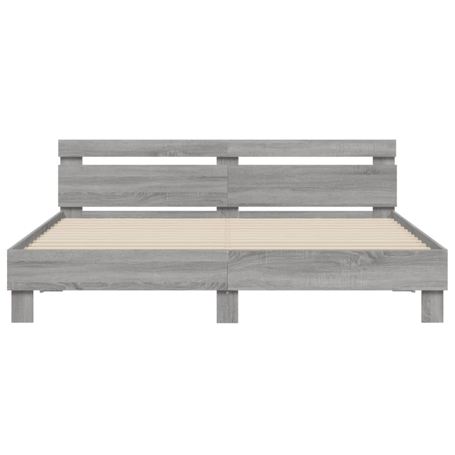 Bedframe met hoofdeinde bewerkt hout grijs sonoma 200x200 cm 200 x 200 cm Grijs sonoma
