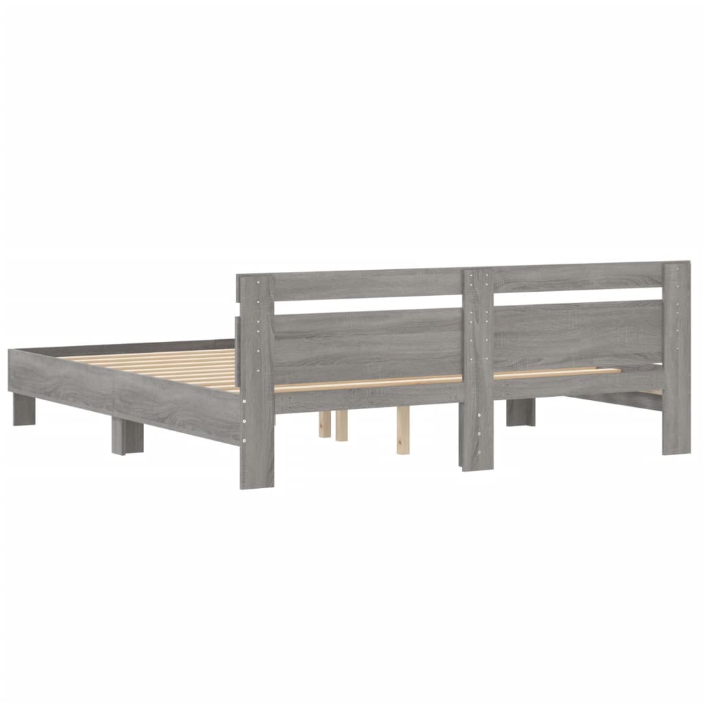 Bedframe met hoofdeinde bewerkt hout grijs sonoma 200x200 cm 200 x 200 cm Grijs sonoma