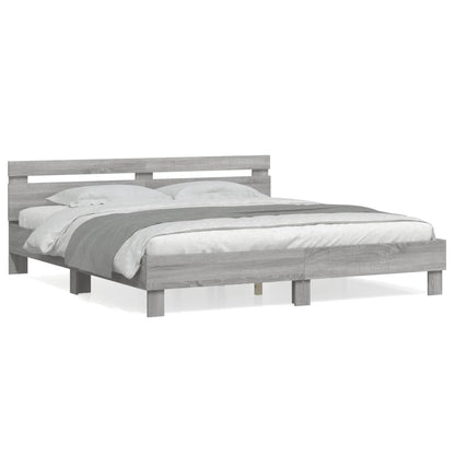 Bedframe met hoofdeinde bewerkt hout grijs sonoma 200x200 cm 200 x 200 cm Grijs sonoma