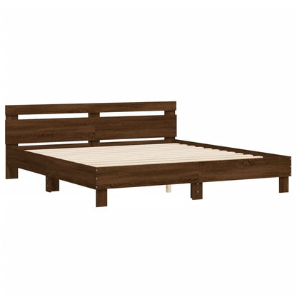 Bedframe met hoofdeinde bewerkt hout bruineikenkleur 200x200 cm 200 x 200 cm bruin eikenkleur