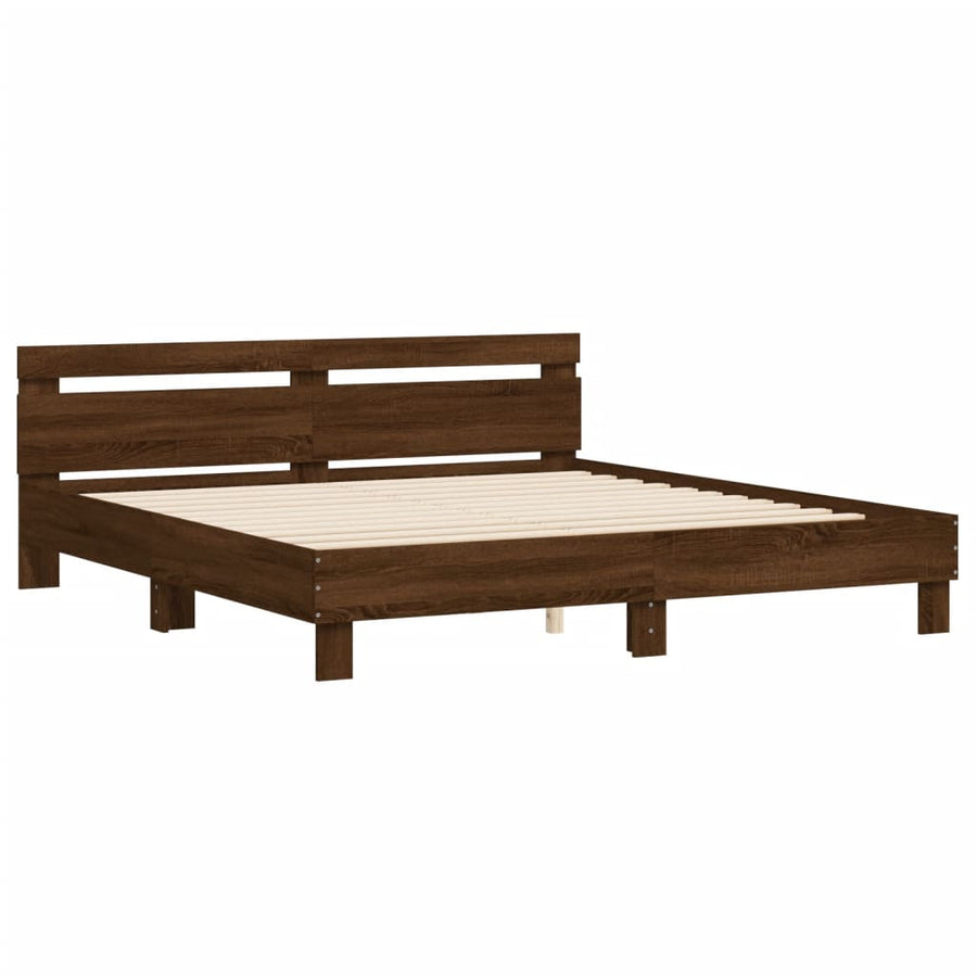 Bedframe met hoofdeinde bewerkt hout bruineikenkleur 200x200 cm 200 x 200 cm bruin eikenkleur