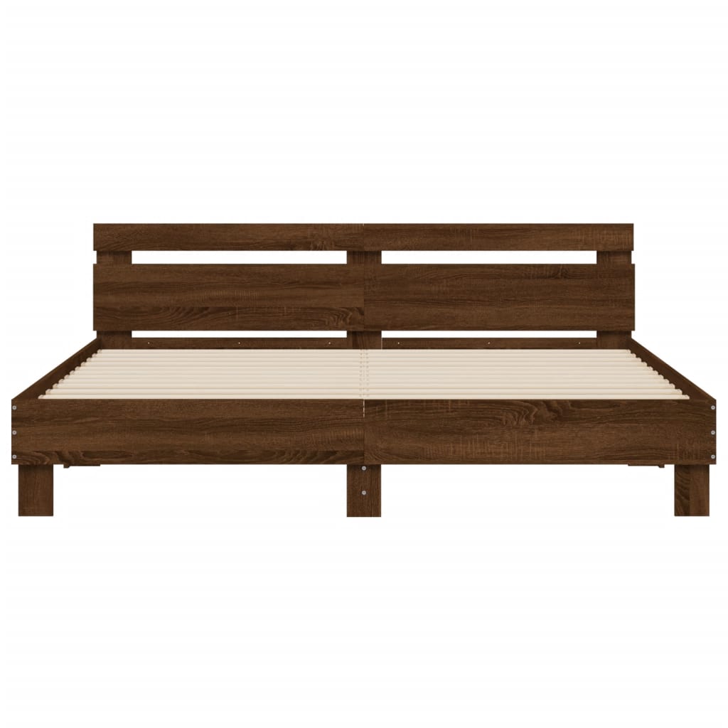 Bedframe met hoofdeinde bewerkt hout bruineikenkleur 200x200 cm 200 x 200 cm bruin eikenkleur