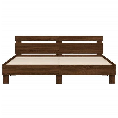 Bedframe met hoofdeinde bewerkt hout bruineikenkleur 200x200 cm 200 x 200 cm bruin eikenkleur