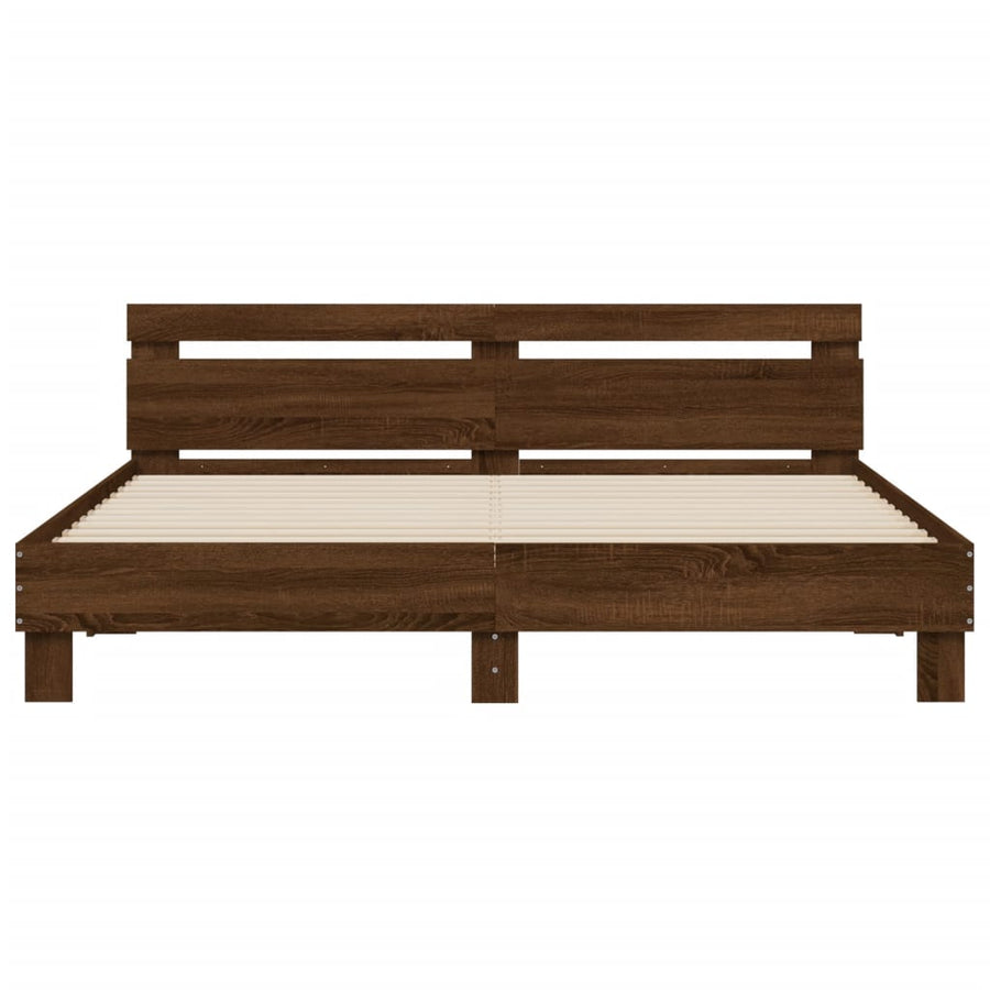 Bedframe met hoofdeinde bewerkt hout bruineikenkleur 200x200 cm 200 x 200 cm bruin eikenkleur