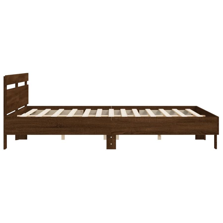 Bedframe met hoofdeinde bewerkt hout bruineikenkleur 200x200 cm 200 x 200 cm bruin eikenkleur