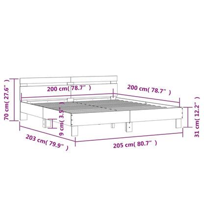 Bedframe met hoofdeinde bewerkt hout bruineikenkleur 200x200 cm 200 x 200 cm bruin eikenkleur