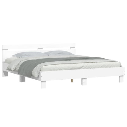 Bedframe Met Hoofdbord Bewerkt Hout Wit 180 x 200 cm
