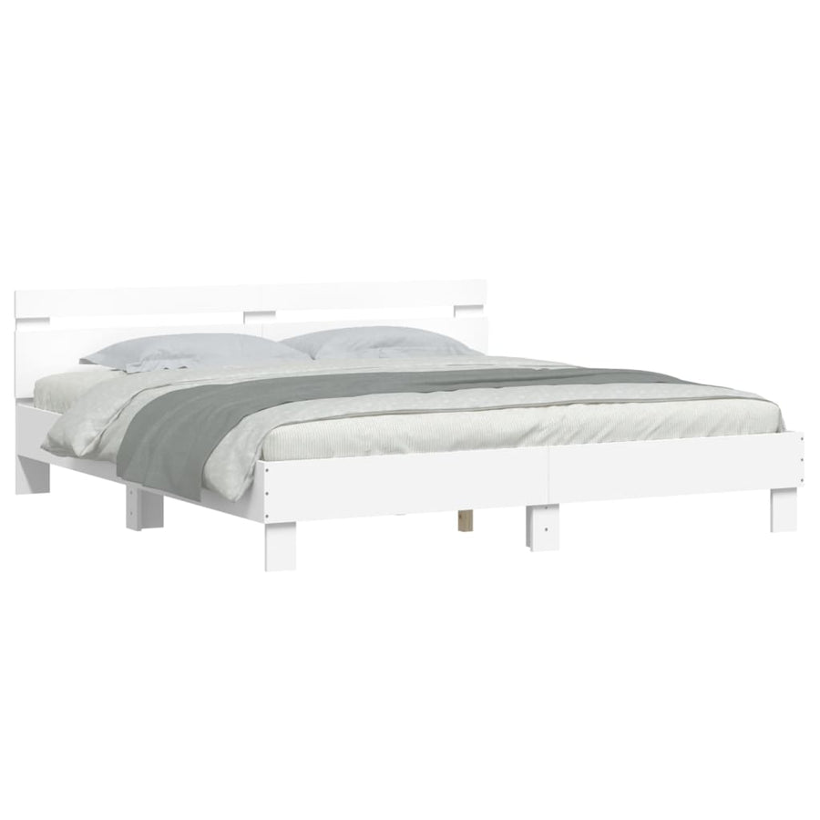 Bedframe Met Hoofdbord Bewerkt Hout Wit 180 x 200 cm
