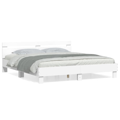 Bedframe Met Hoofdbord Bewerkt Hout Wit 180 x 200 cm