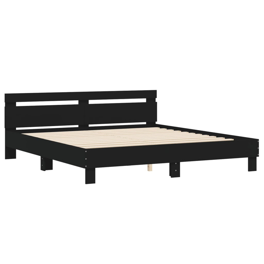 Bedframe Met Hoofdbord Bewerkt Hout Zwart 180 x 200 cm
