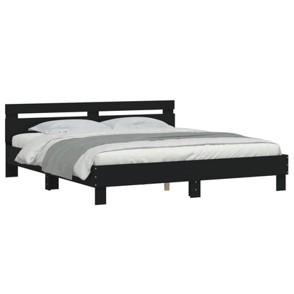Bedframe Met Hoofdbord Bewerkt Hout Zwart 180 x 200 cm