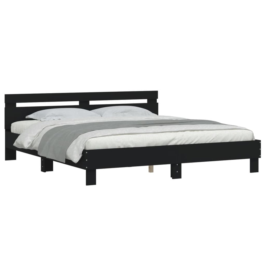 Bedframe Met Hoofdbord Bewerkt Hout Zwart 180 x 200 cm