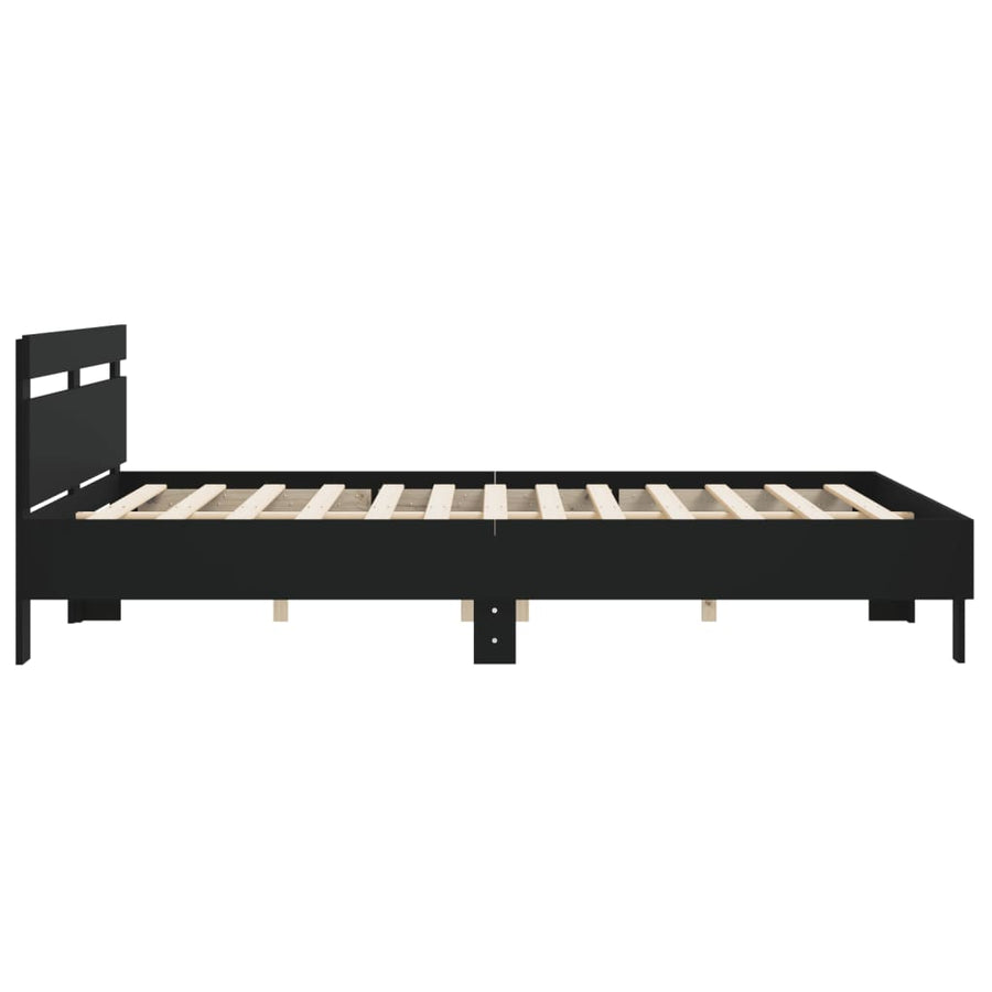 Bedframe Met Hoofdbord Bewerkt Hout Zwart 180 x 200 cm