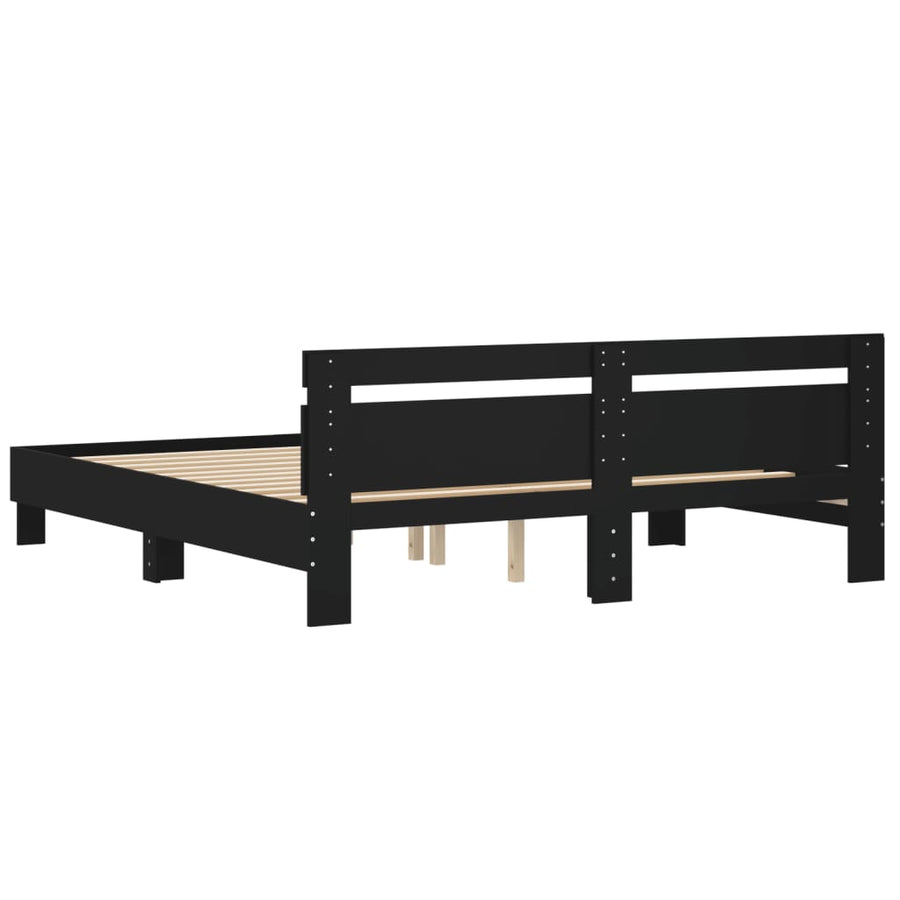 Bedframe Met Hoofdbord Bewerkt Hout Zwart 180 x 200 cm