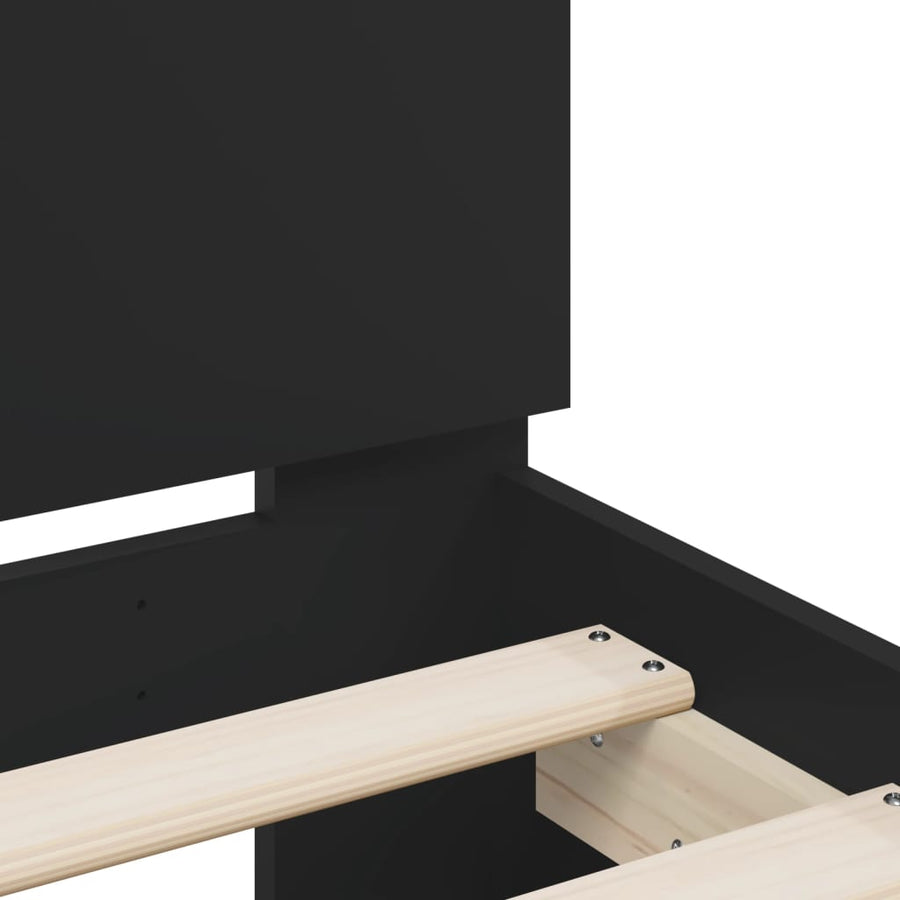 Bedframe Met Hoofdbord Bewerkt Hout Zwart 180 x 200 cm