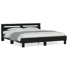 Bed frame with headboard, carved black wood, 180x200 cm
