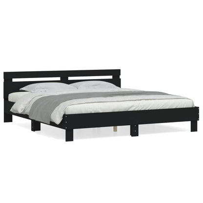 Bedframe Met Hoofdbord Bewerkt Hout Zwart 180 x 200 cm