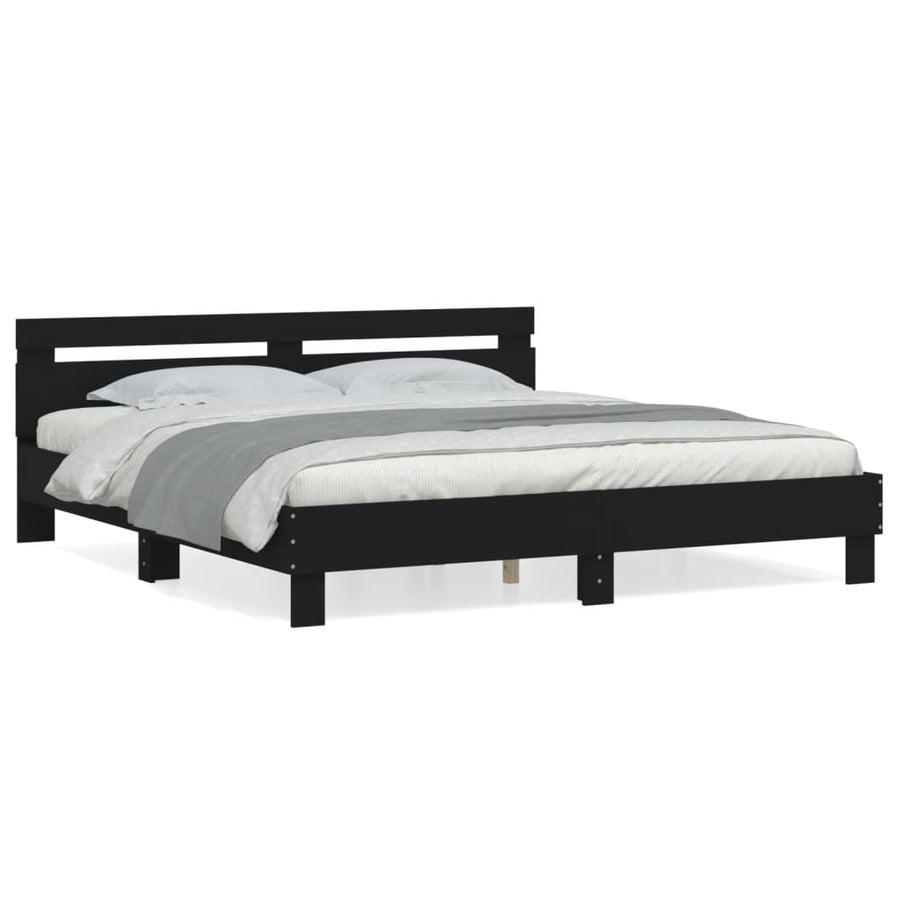 Bedframe Met Hoofdbord Bewerkt Hout Zwart 180 x 200 cm