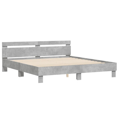 Bedframe Met Hoofdeinde Bewerkt Hout Betongrijs 180 x 200 cm