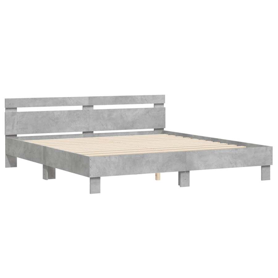 Bedframe Met Hoofdeinde Bewerkt Hout Betongrijs 180 x 200 cm