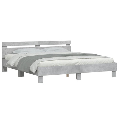 Bedframe Met Hoofdeinde Bewerkt Hout Betongrijs 180 x 200 cm