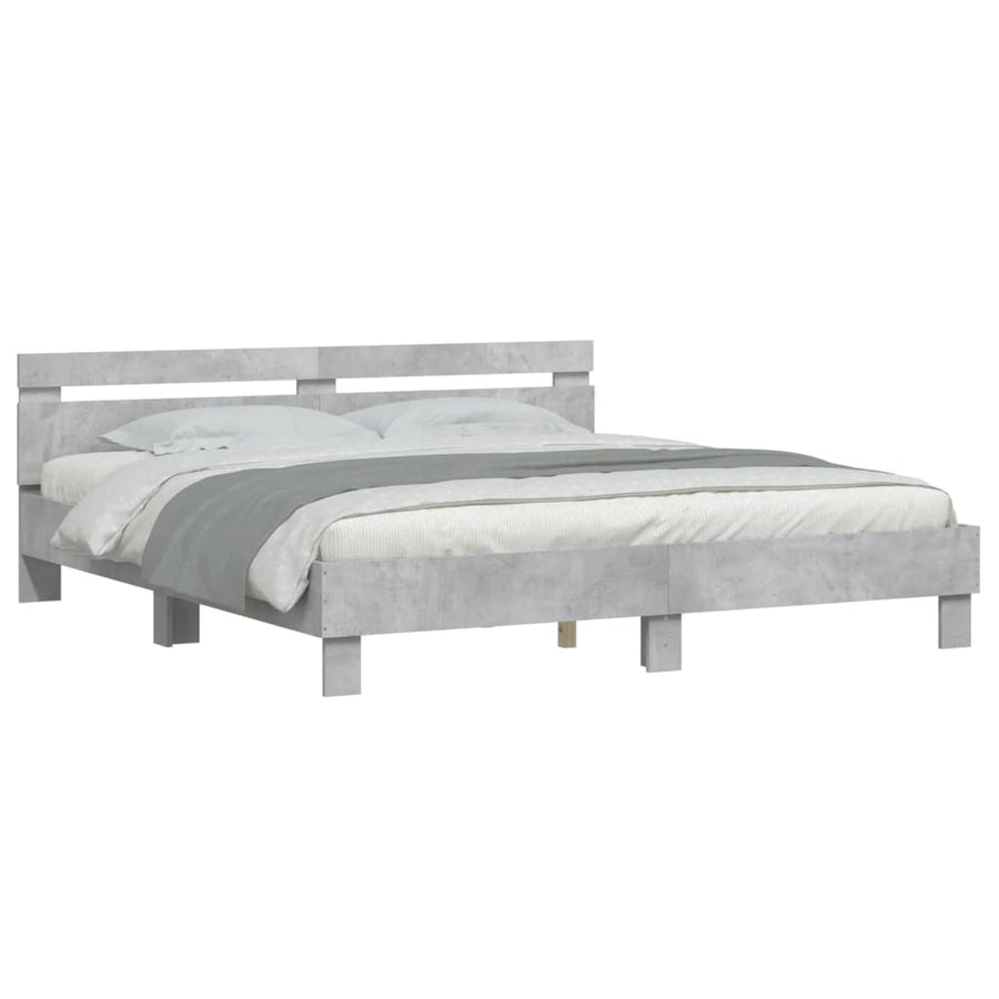 Bedframe Met Hoofdeinde Bewerkt Hout Betongrijs 180 x 200 cm