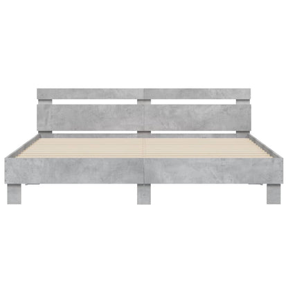 Bedframe Met Hoofdeinde Bewerkt Hout Betongrijs 180 x 200 cm