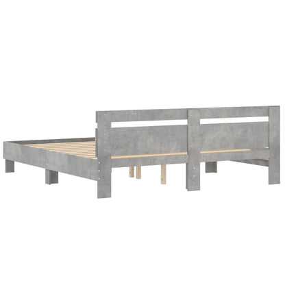 Bedframe Met Hoofdeinde Bewerkt Hout Betongrijs 180 x 200 cm