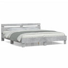 Bed frame with headboard carved wood concrete grey 180x200 cm