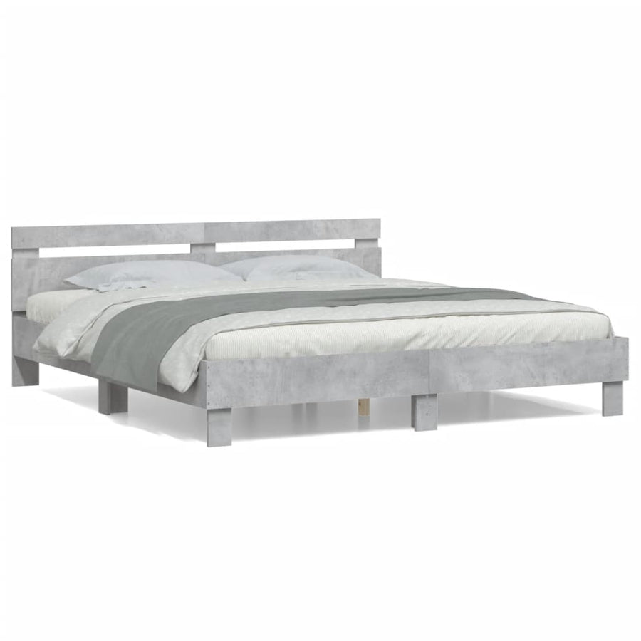 Bedframe Met Hoofdeinde Bewerkt Hout Betongrijs 180 x 200 cm