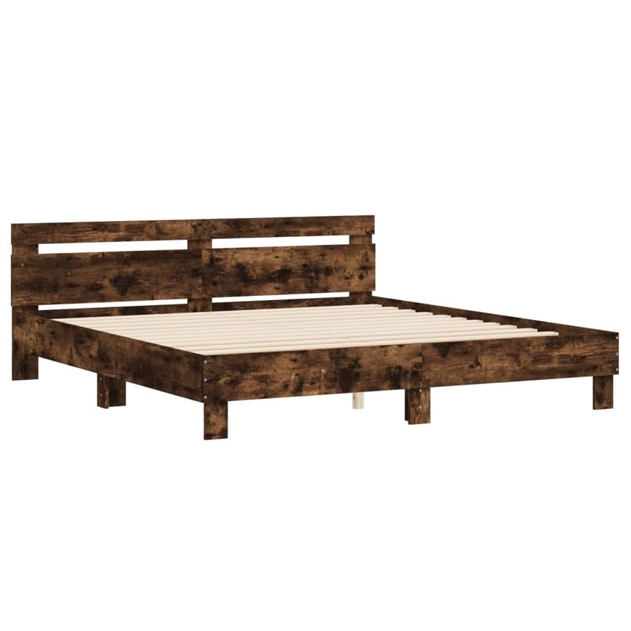 Bedframe Met Hoofdeinde Bewerkt Hout Gerookt Eiken 180 x 200 cm