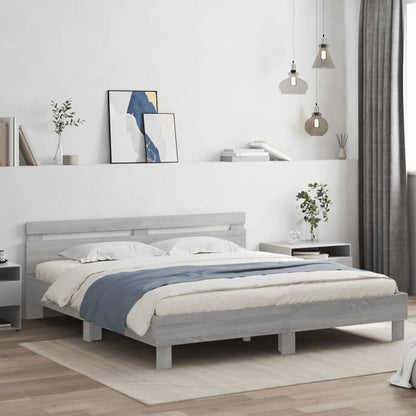 Bedframe Met Hoofdeinde Bewerkt Hout Grijs sonoma 180 x 200 cm