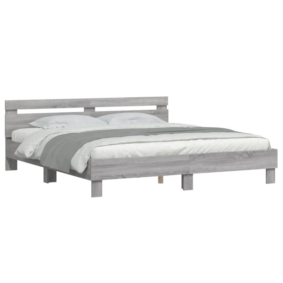 Bedframe Met Hoofdeinde Bewerkt Hout Grijs sonoma 180 x 200 cm