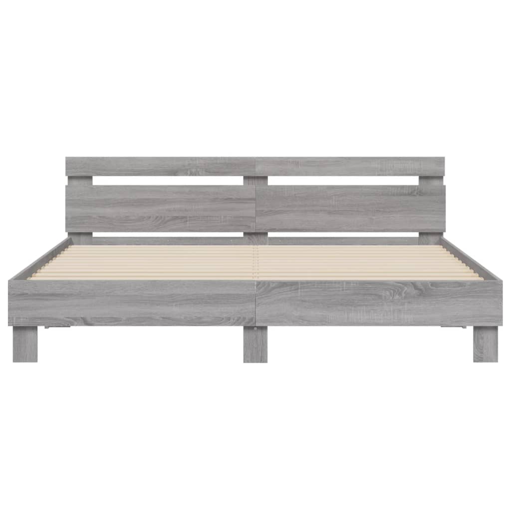 Bedframe Met Hoofdeinde Bewerkt Hout Grijs sonoma 180 x 200 cm