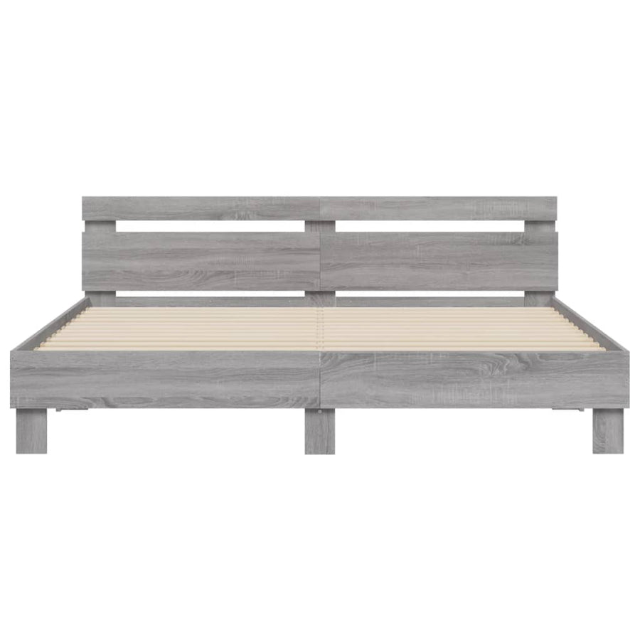 Bedframe Met Hoofdeinde Bewerkt Hout Grijs sonoma 180 x 200 cm
