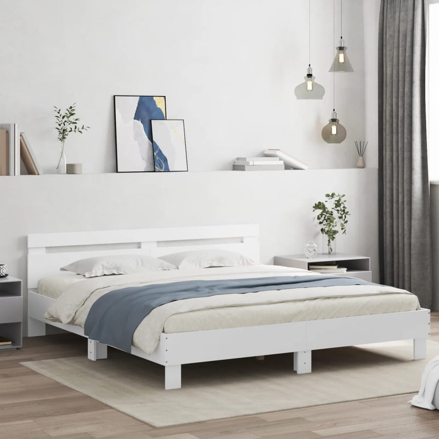 Bedframe met hoofdbord bewerkt hout wit 160x200 cm 160 x 200 cm Wit