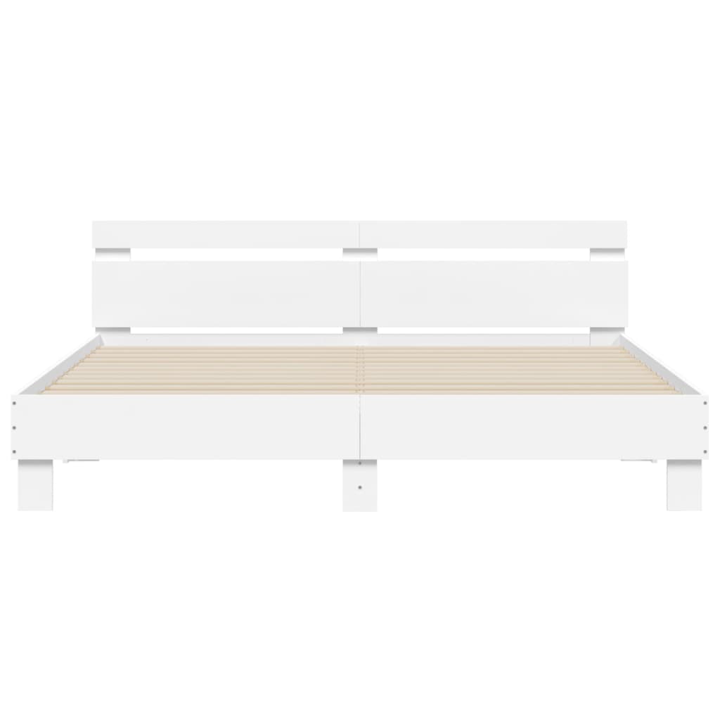 Bedframe met hoofdbord bewerkt hout wit 160x200 cm 160 x 200 cm Wit