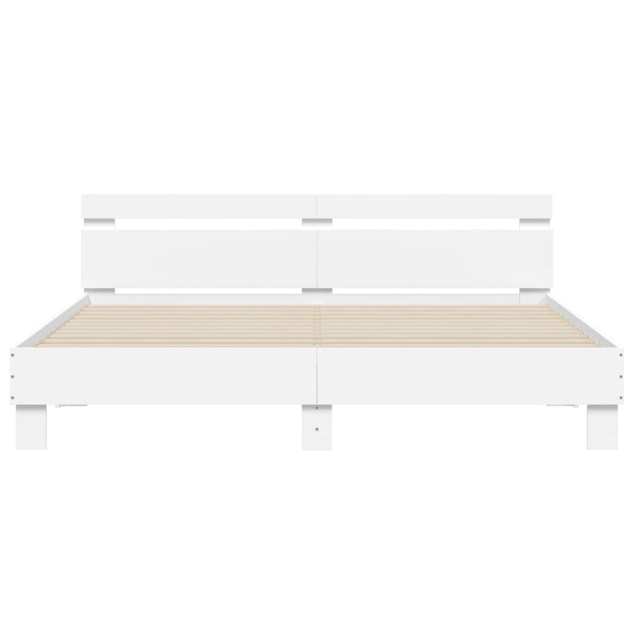 Bedframe met hoofdbord bewerkt hout wit 160x200 cm 160 x 200 cm Wit