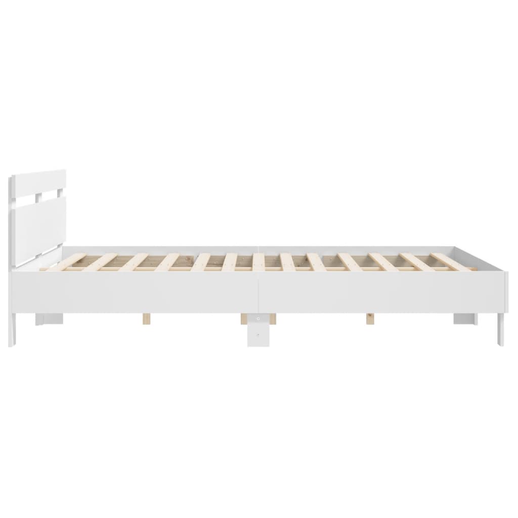Bedframe met hoofdbord bewerkt hout wit 160x200 cm 160 x 200 cm Wit