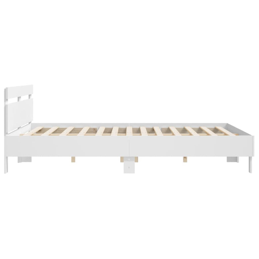 Bedframe met hoofdbord bewerkt hout wit 160x200 cm 160 x 200 cm Wit