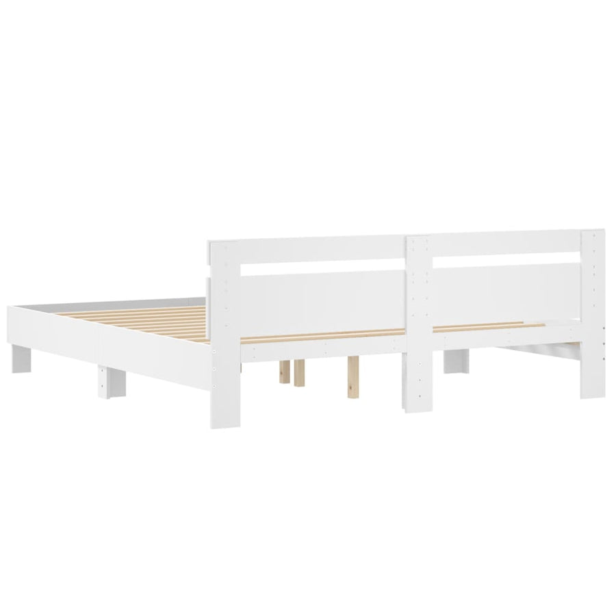 Bedframe met hoofdbord bewerkt hout wit 160x200 cm 160 x 200 cm Wit
