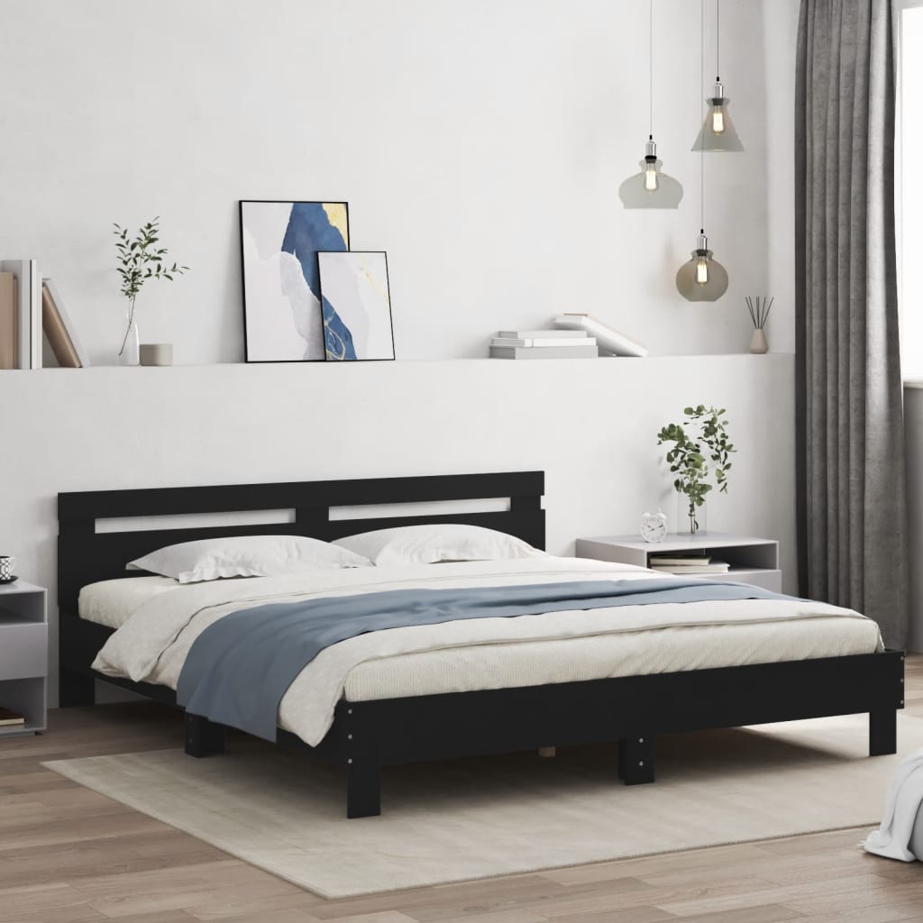 Bedframe met hoofdbord bewerkt hout zwart 160x200 cm 160 x 200 cm Zwart