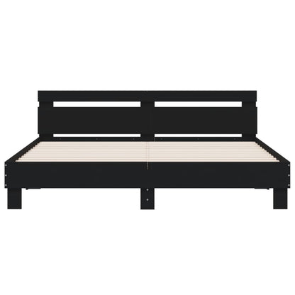 Bedframe met hoofdbord bewerkt hout zwart 160x200 cm 160 x 200 cm Zwart