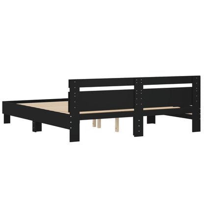 Bedframe met hoofdbord bewerkt hout zwart 160x200 cm 160 x 200 cm Zwart