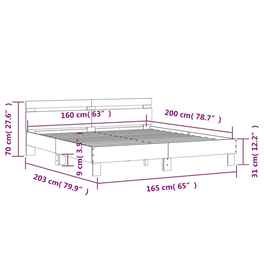 Bedframe met hoofdbord sonoma eikenkleurig 160x200 cm 160 x 200 cm Sonoma eiken