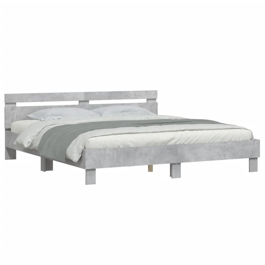 Bedframe met hoofdeinde bewerkt hout betongrijs 160x200 cm 160 x 200 cm Betongrijs