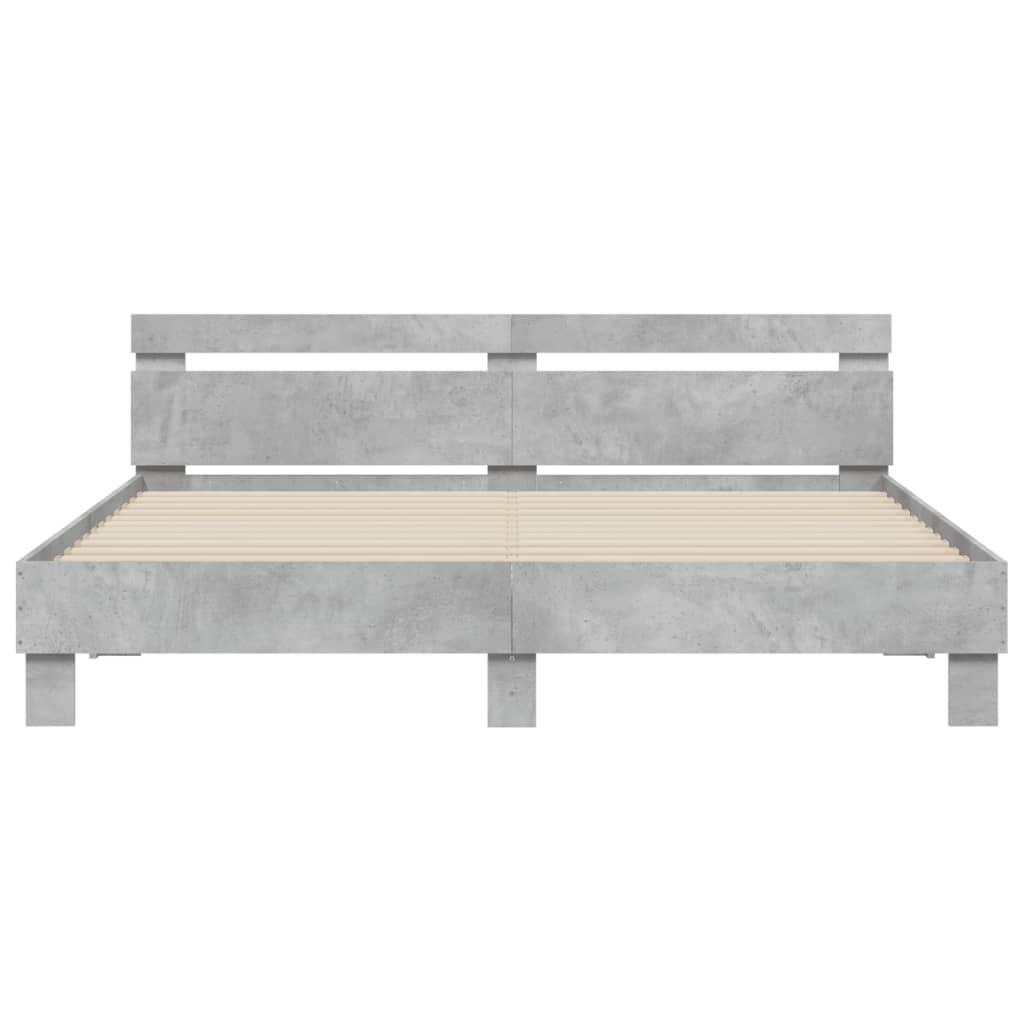 Bedframe met hoofdeinde bewerkt hout betongrijs 160x200 cm 160 x 200 cm Betongrijs