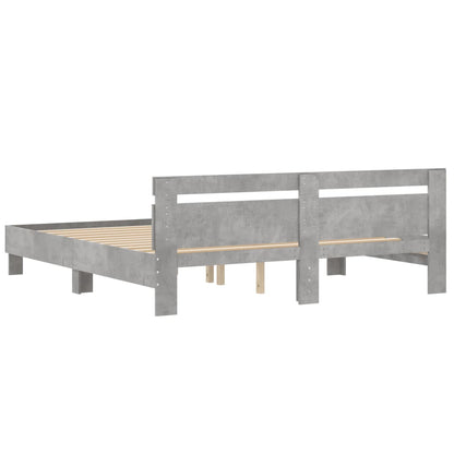 Bedframe met hoofdeinde bewerkt hout betongrijs 160x200 cm 160 x 200 cm Betongrijs