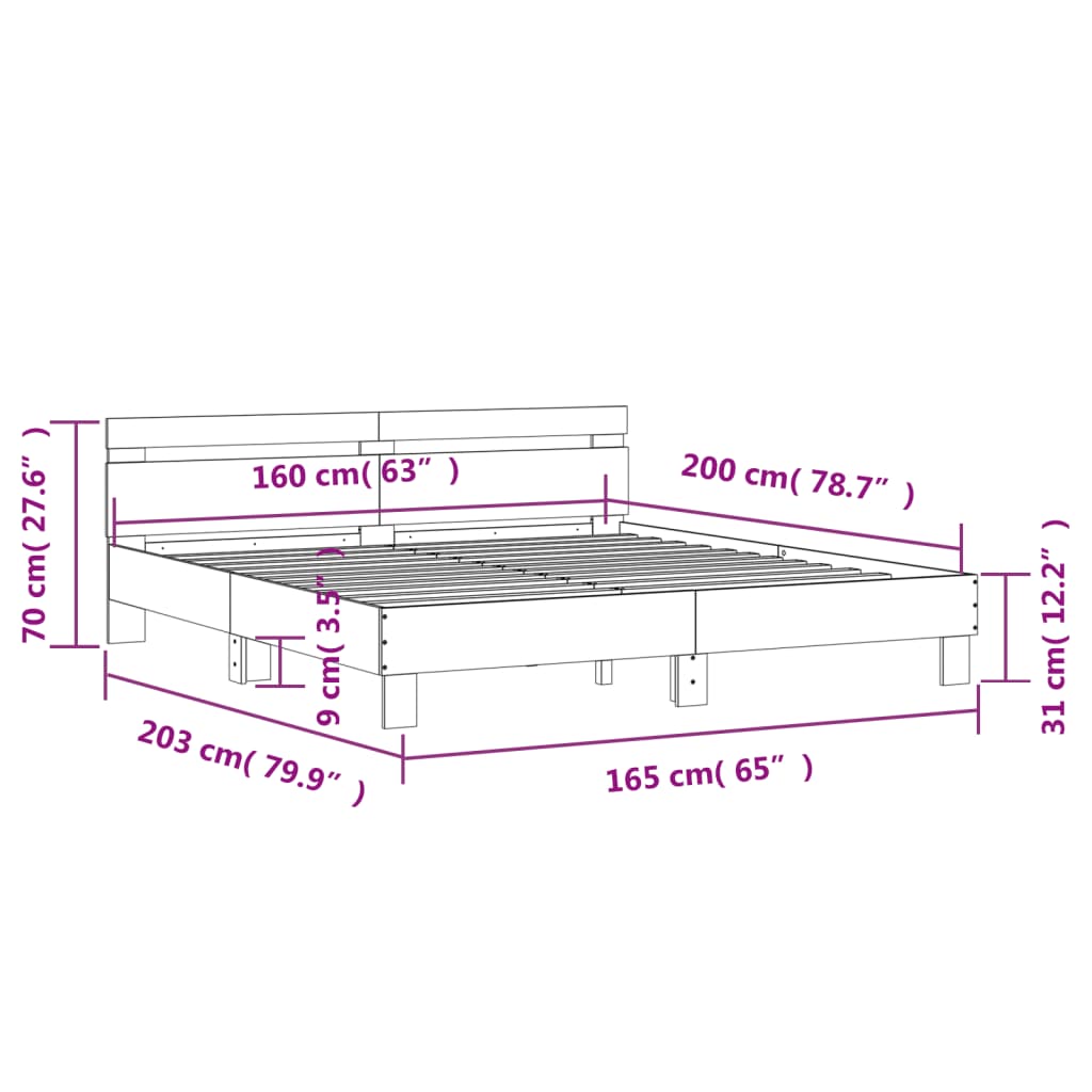 Bedframe met hoofdeinde bewerkt hout betongrijs 160x200 cm 160 x 200 cm Betongrijs