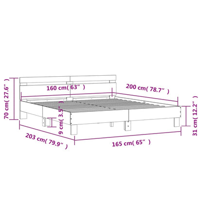 Bedframe met hoofdeinde bewerkt hout betongrijs 160x200 cm 160 x 200 cm Betongrijs